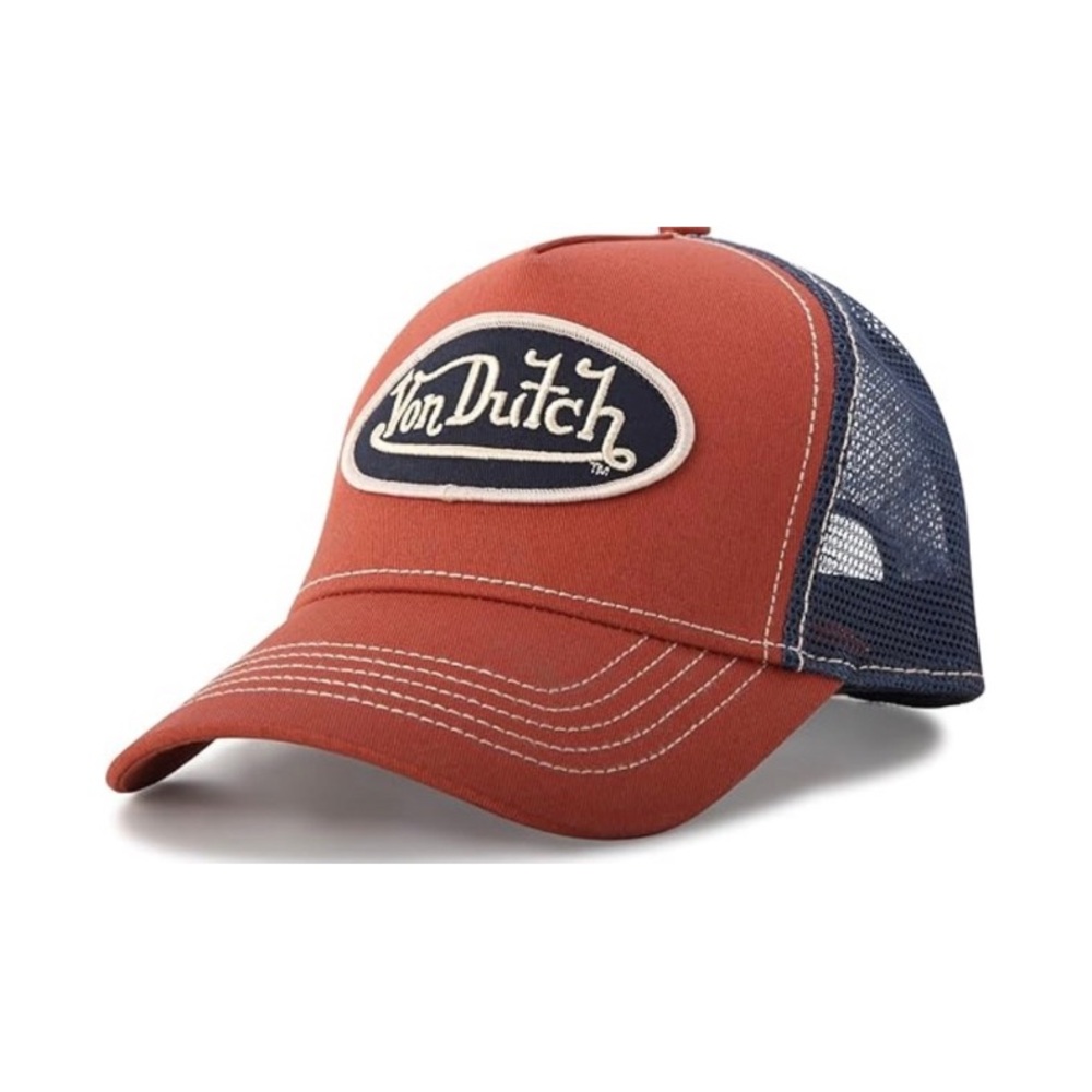 Von Dutch - Classic Trucker Hat - Rust Orange w/ Navy Blue Mesh